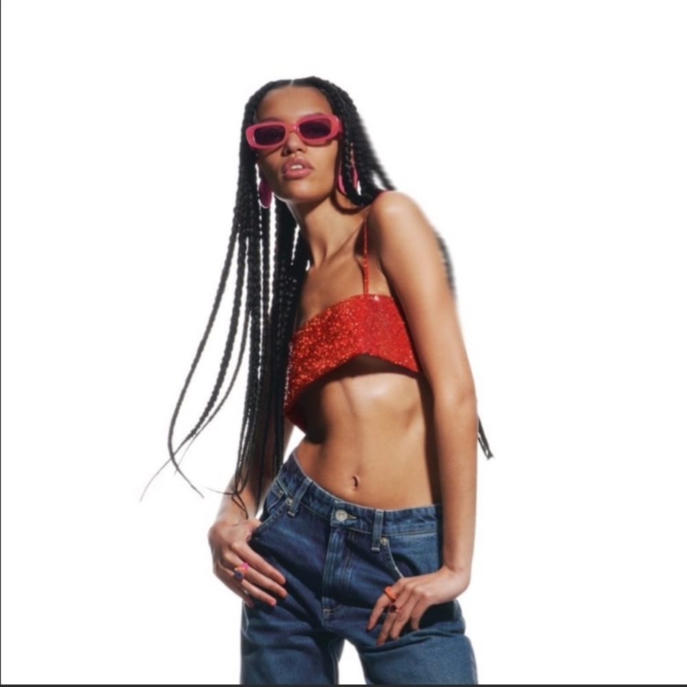 Zara red shimmery crop top